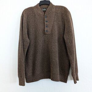 EDDIE BAUER Sweater Men's L Brown Henley Knit Long Sleeve Ribbed Accent Pullover